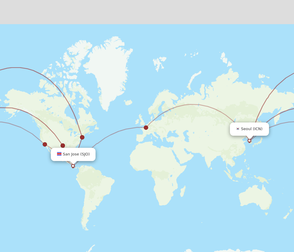ICN-SJO flight routes