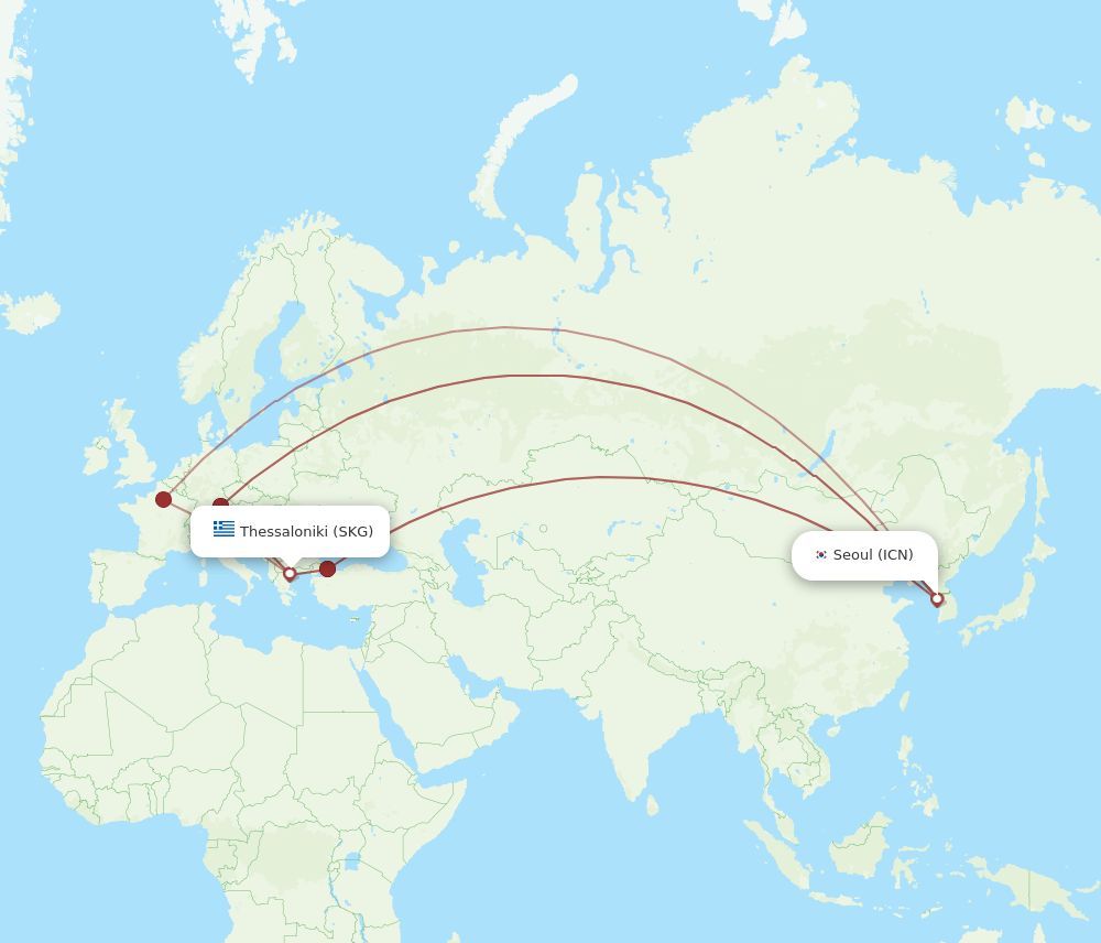 ICN to SKG flights and routes map