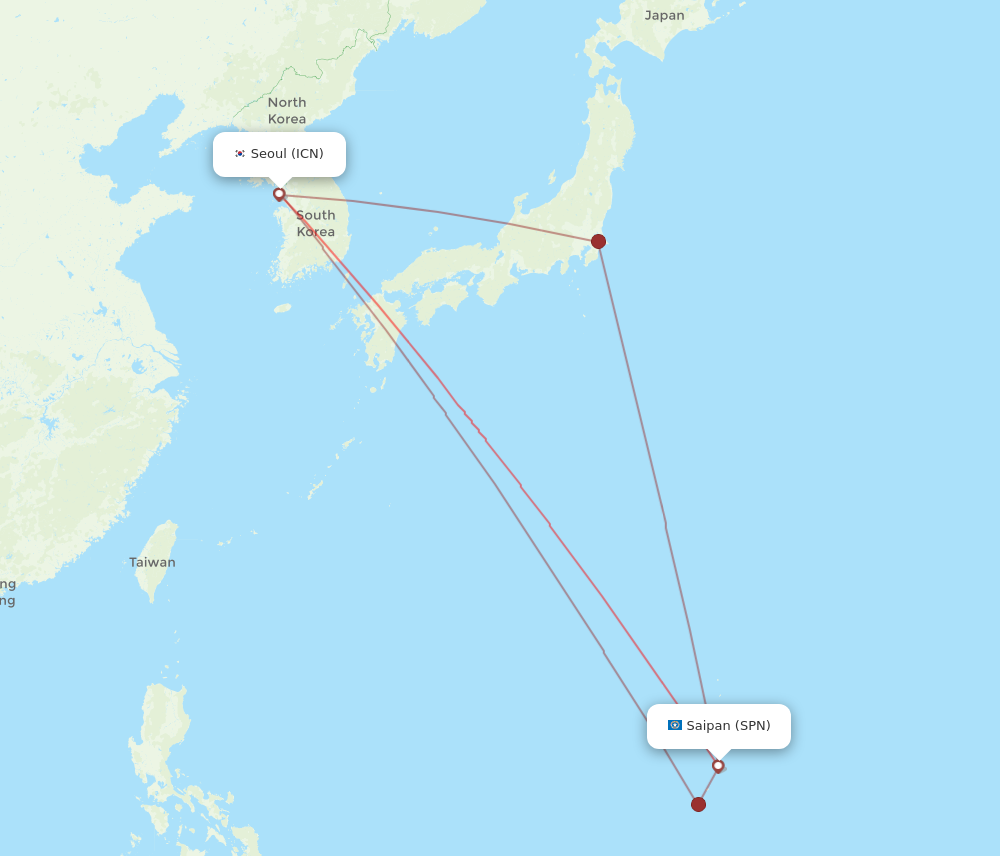 ICN to SPN flights and routes map