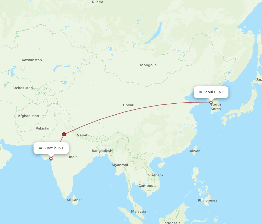 ICN-STV flight routes