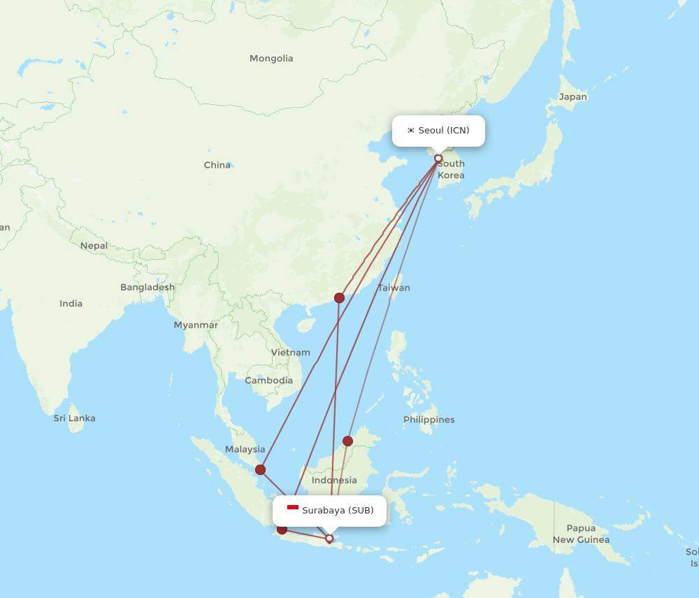 ICN to SUB flights and routes map
