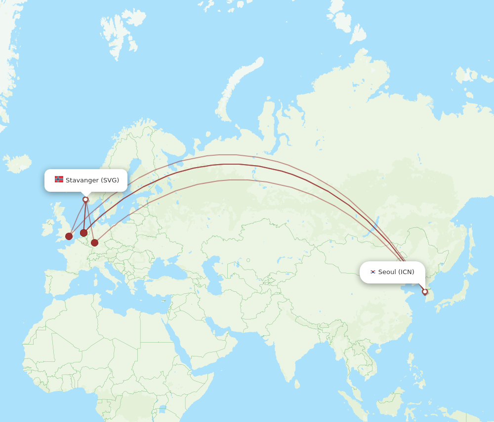 ICN to SVG flights and routes map