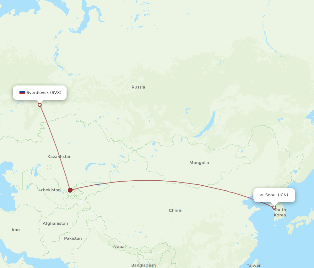 ICN to SVX flights and routes map