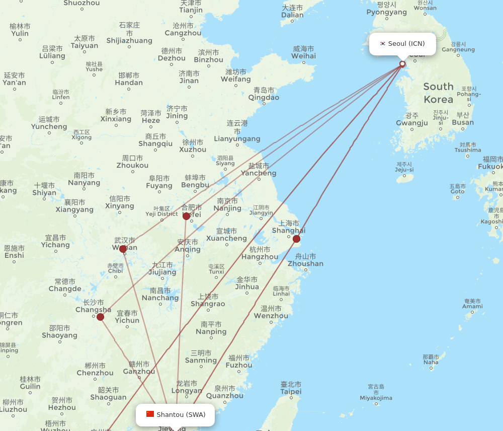 ICN-SWA flight routes