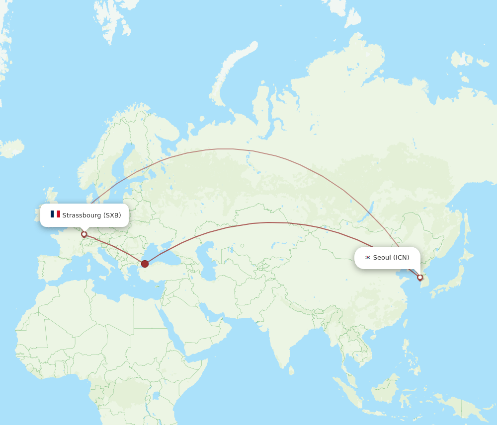 Seoul - Strasbourg route map and flight paths