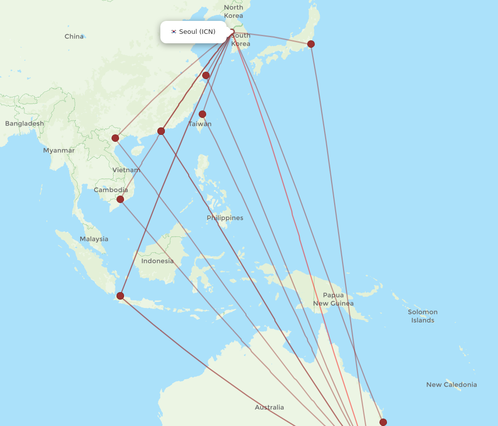 ICN to SYD flights and routes map