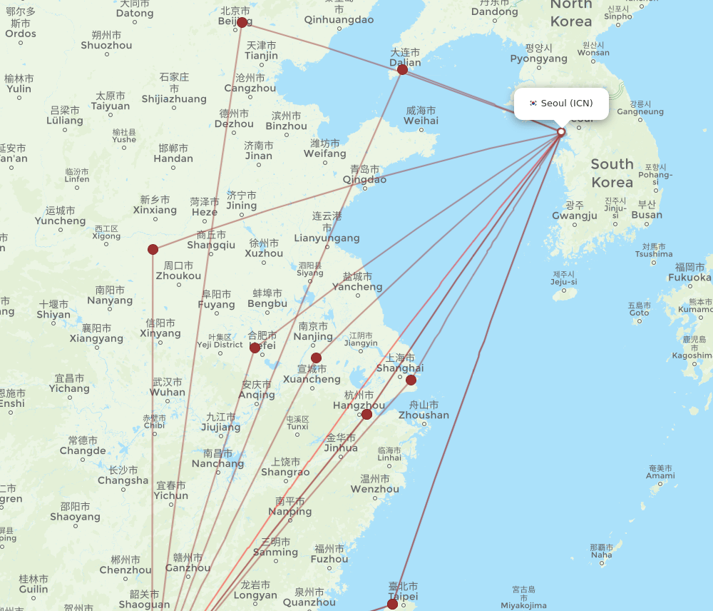 ICN-SZX flight routes