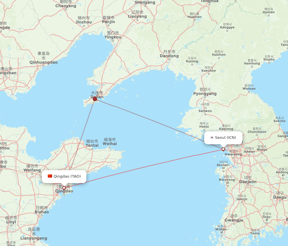 ICN to TAO flights and routes map