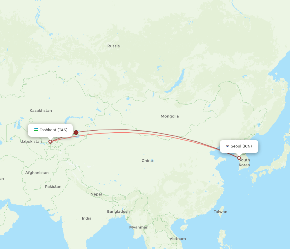 ICN to TAS flights and routes map
