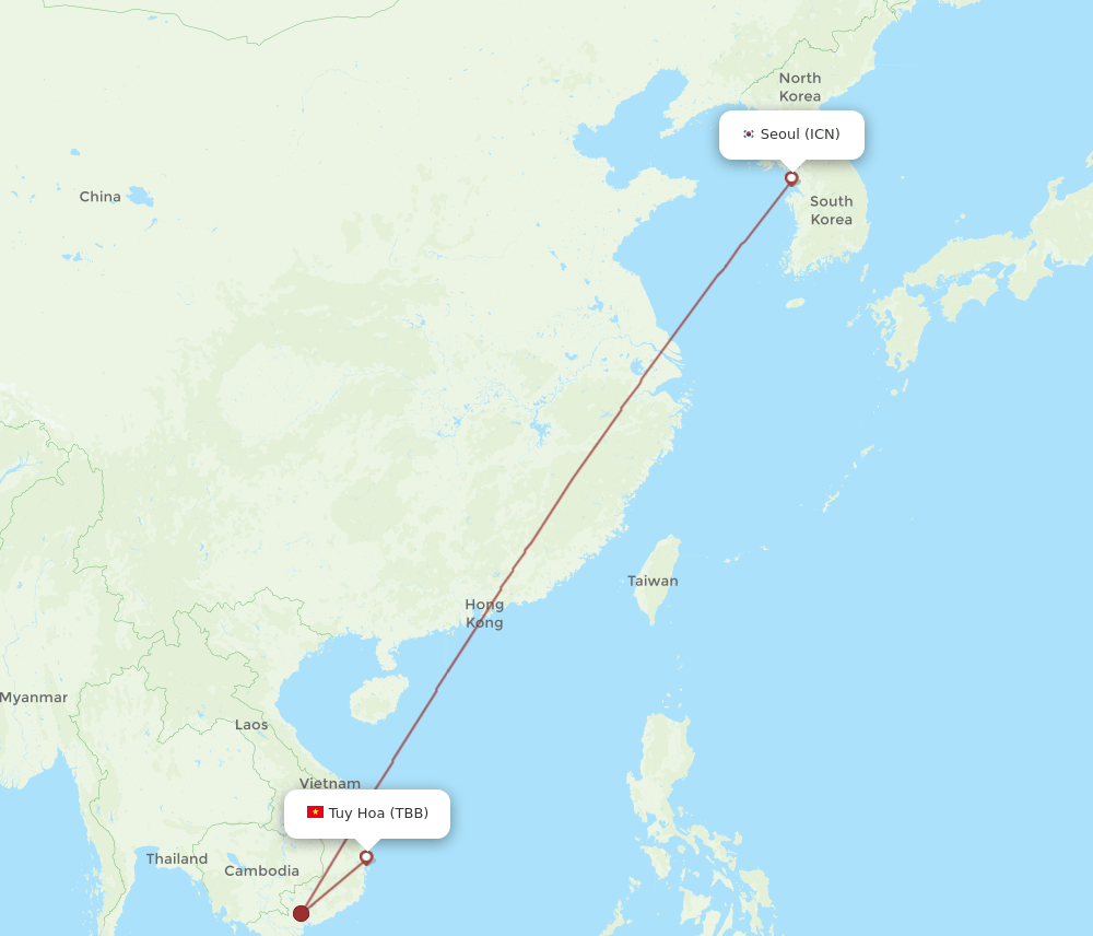 ICN to TBB flights and routes map