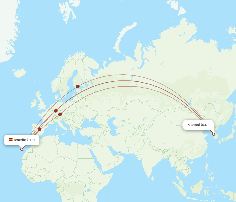 ICN to TFS flights and routes map