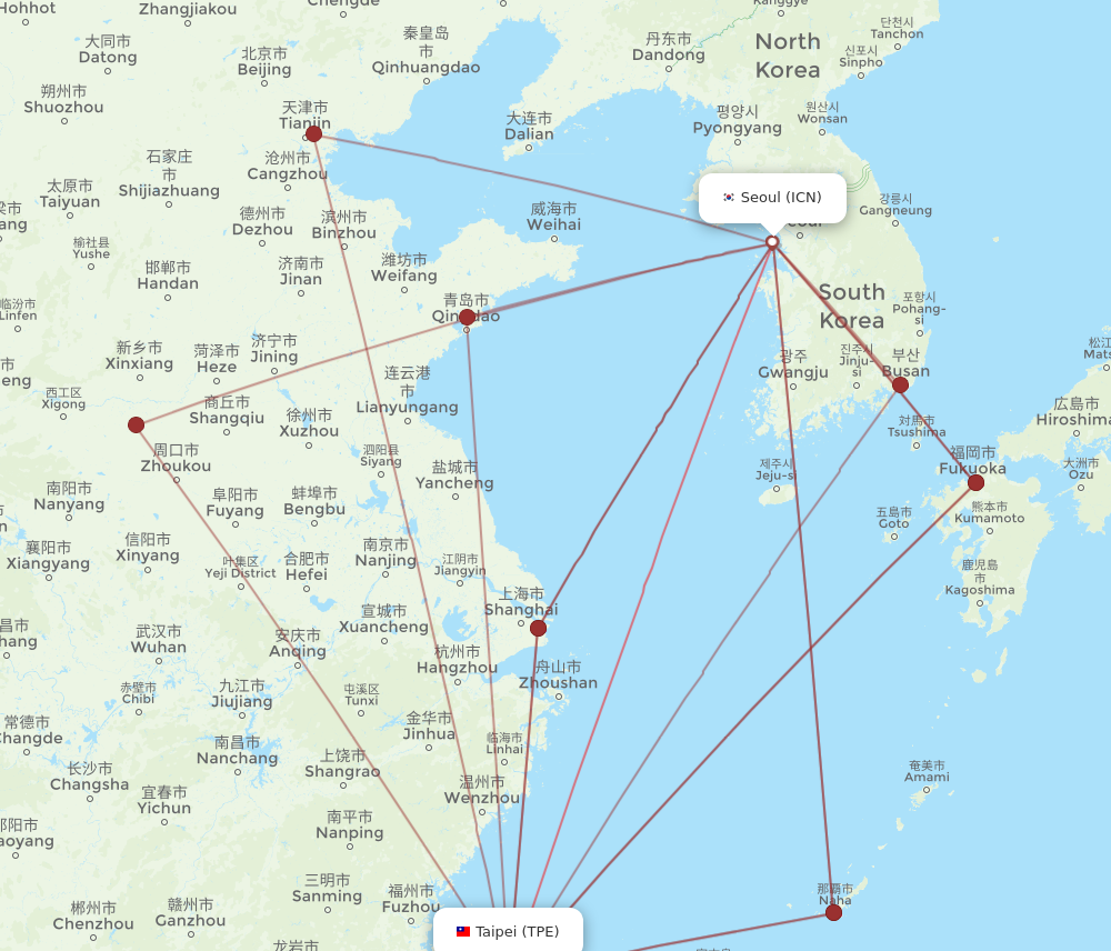 ICN to TPE flights and routes map