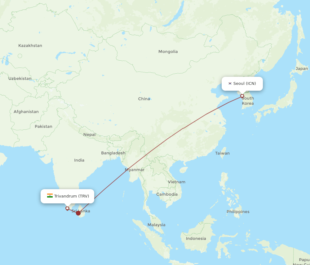 ICN-TRV flight routes
