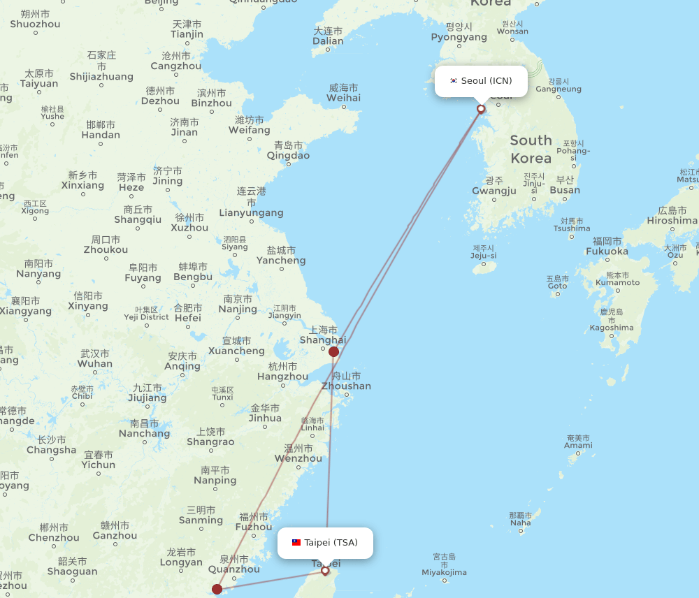 ICN-TSA flight routes