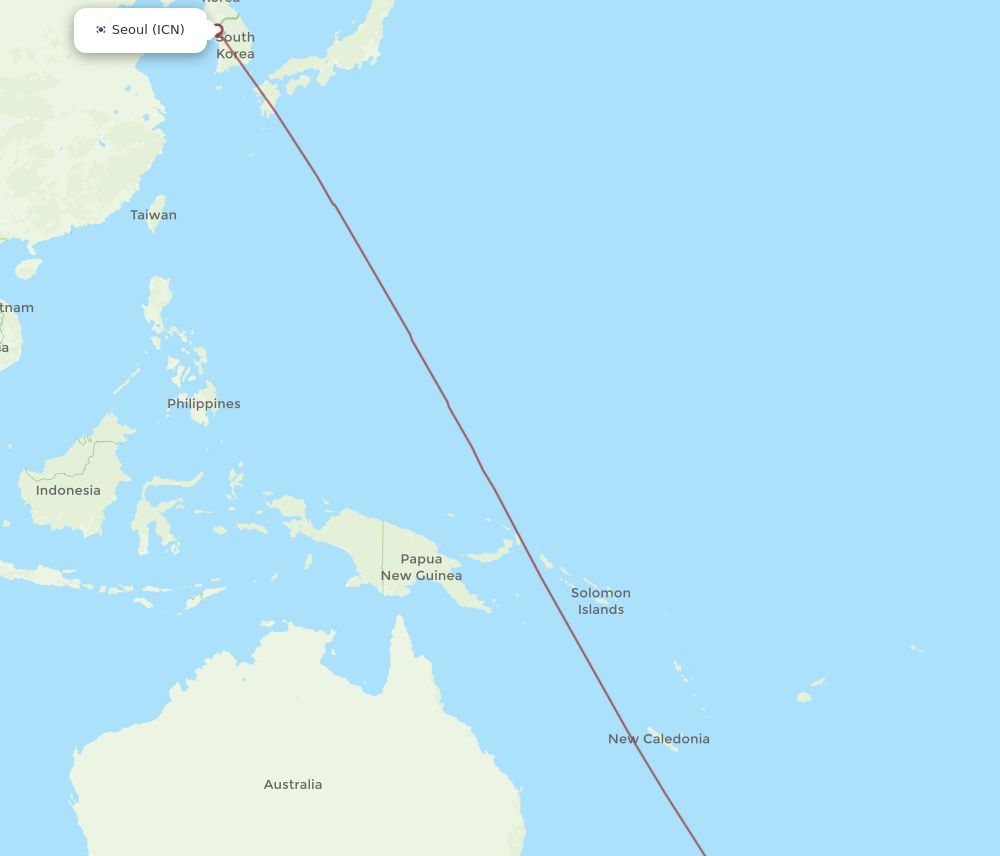 Seoul - Taupo route map and flight paths