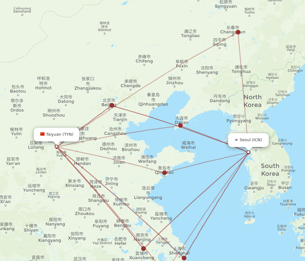 ICN-TYN flight routes