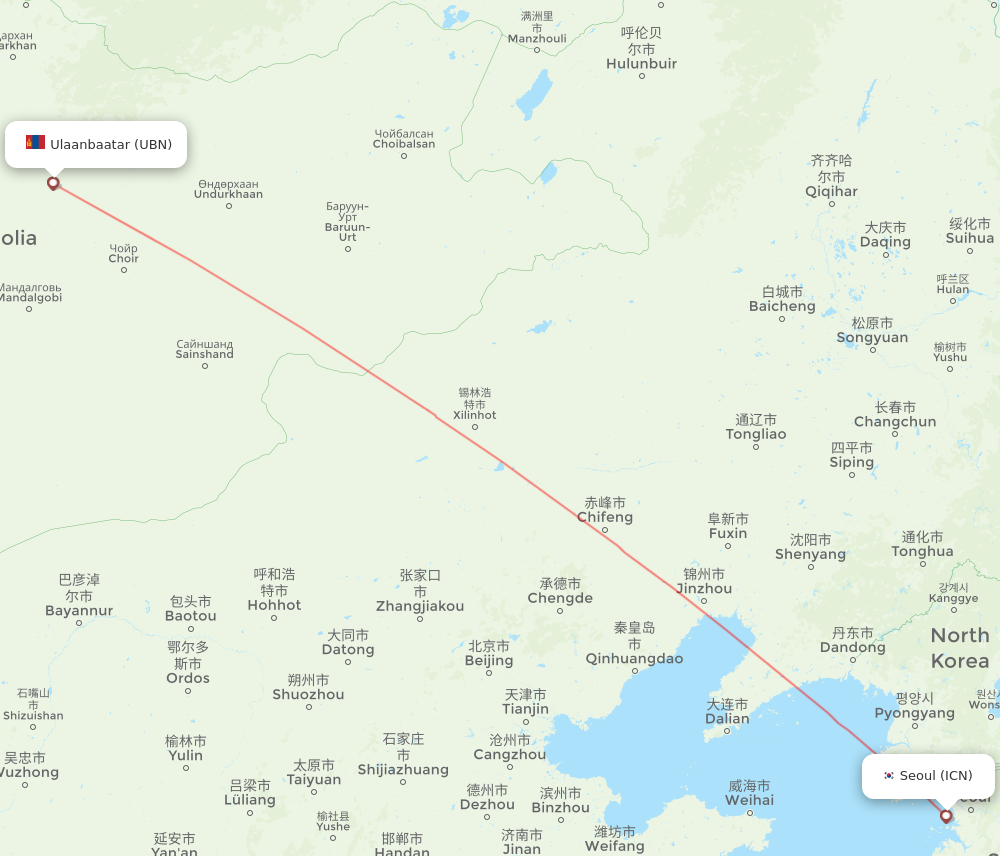 ICN to UBN flights and routes map