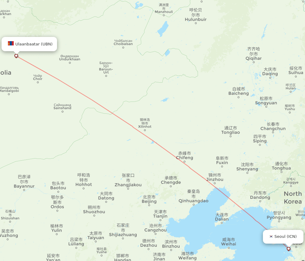 ICN-UBN flight routes