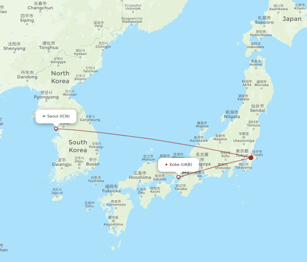 ICN-UKB flight routes