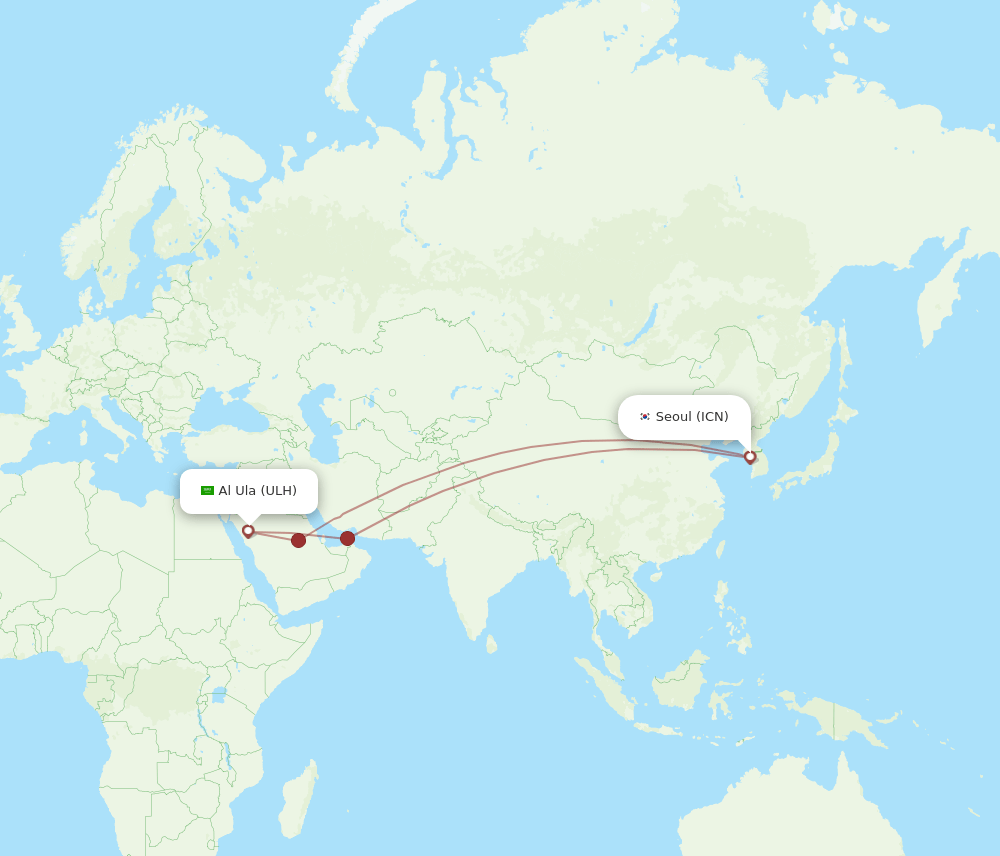 Al Ula - Seoul route map and flight paths