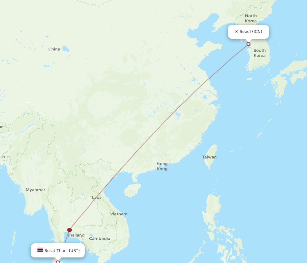 Seoul - Surat Thani route map and flight paths