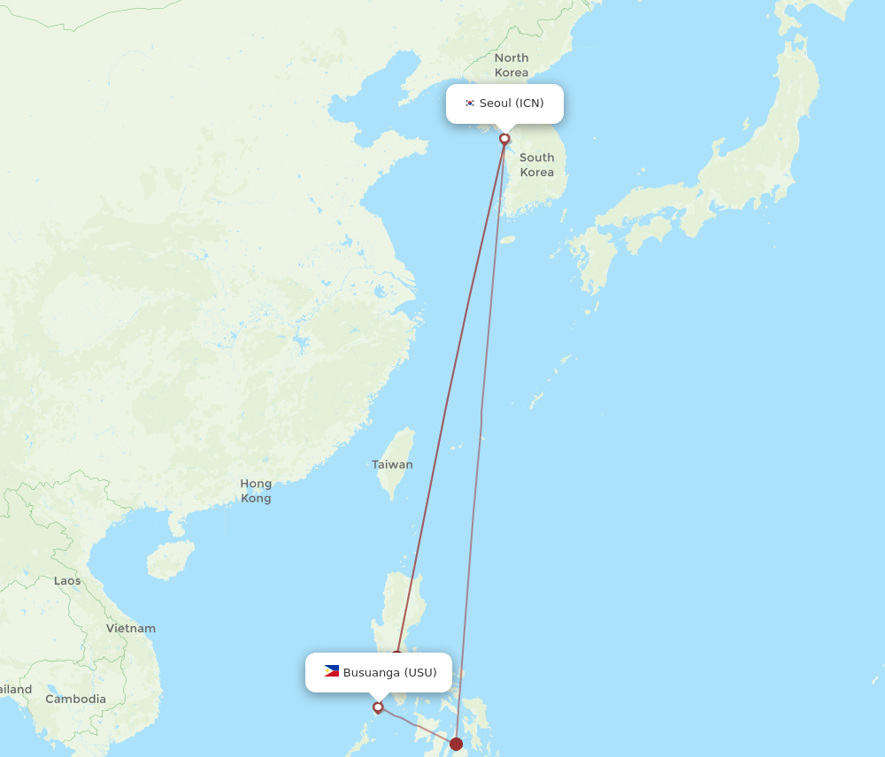 ICN to USU flights and routes map