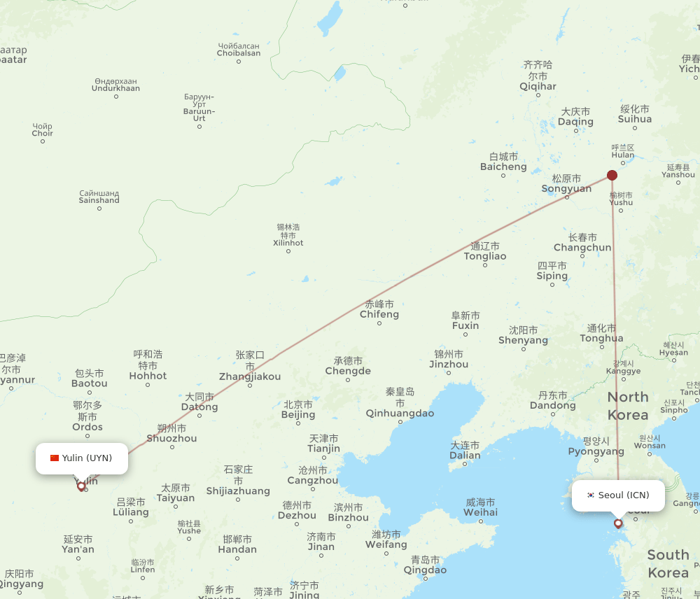 ICN-UYN flight routes