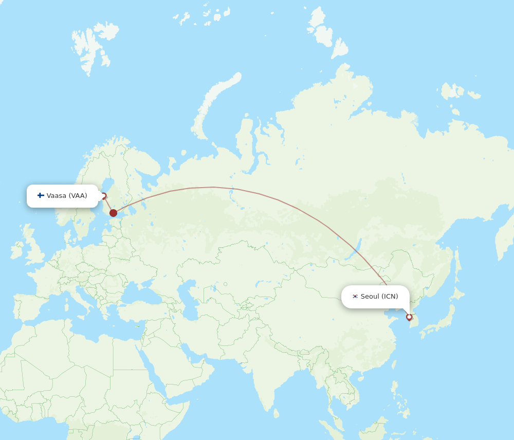 Seoul - Vaasa route map and flight paths