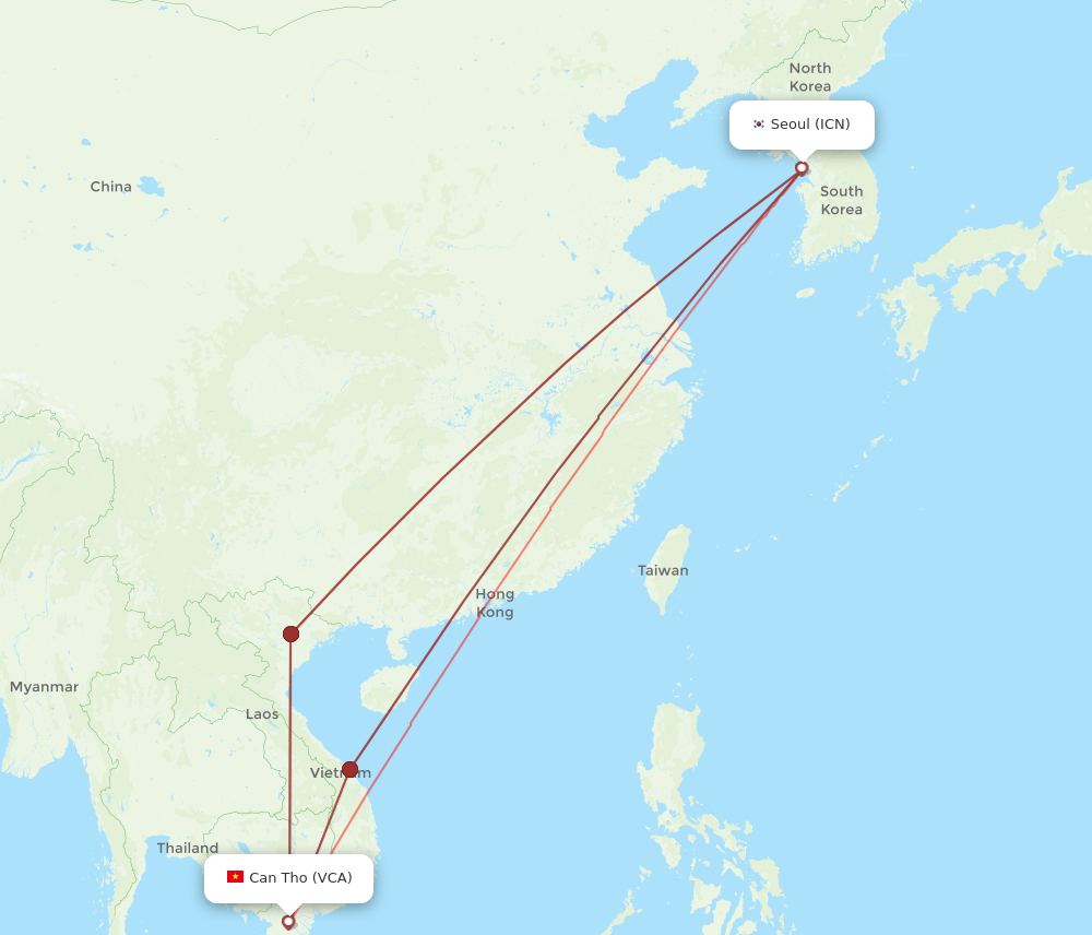 ICN to VCA flights and routes map