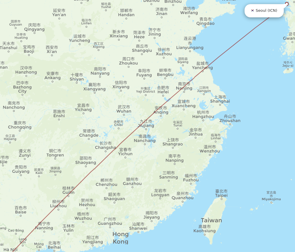 ICN to VII flights and routes map