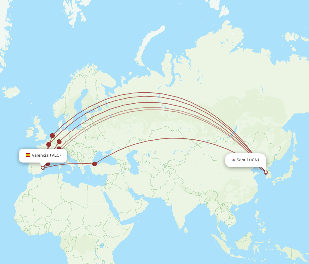 ICN-VLC flight routes