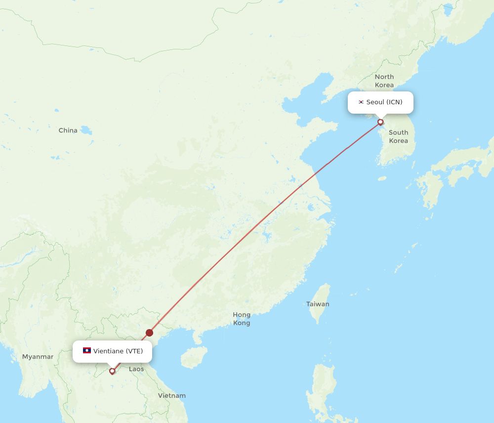 ICN to VTE flights and routes map