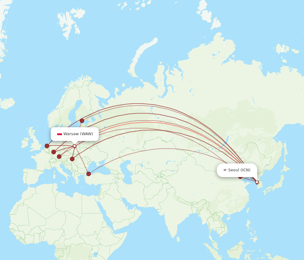 ICN to WAW flights and routes map