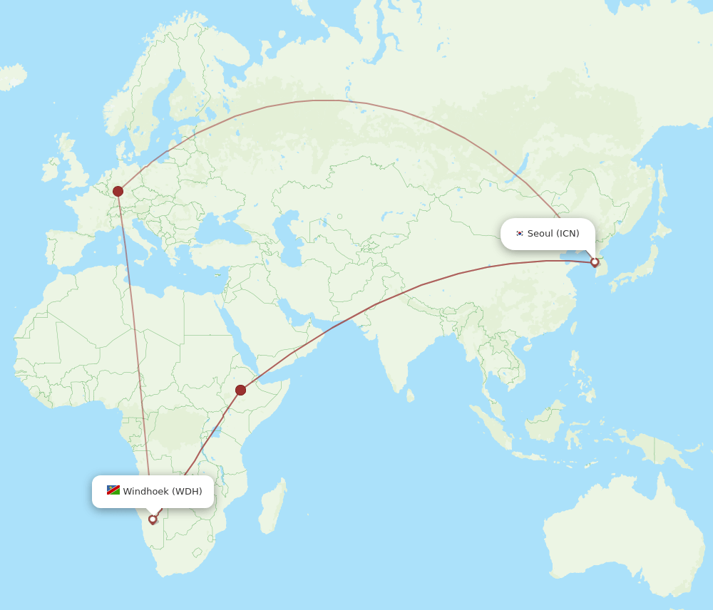 ICN-WDH flight routes