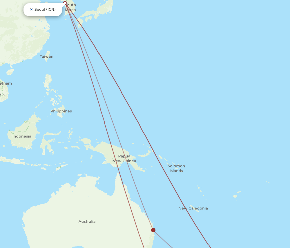 ICN-WLG flight routes