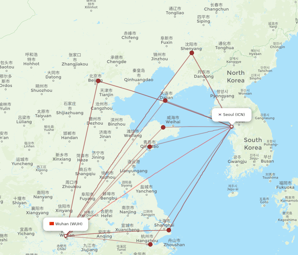 ICN-WUH flight routes