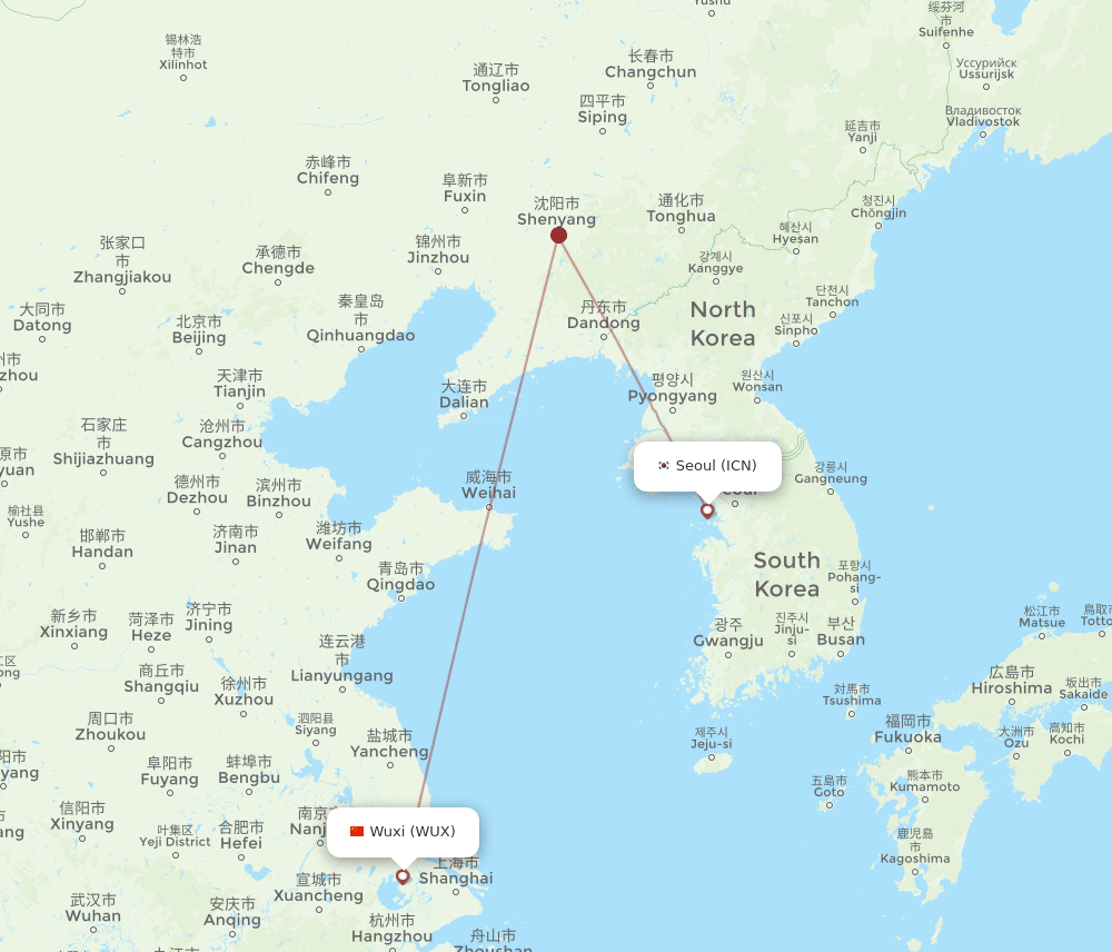 ICN-WUX flight routes