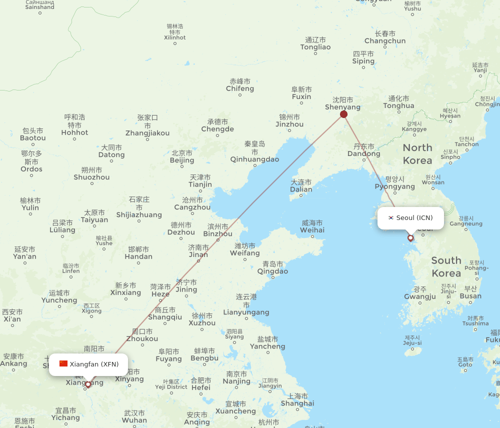 ICN to XFN flights and routes map