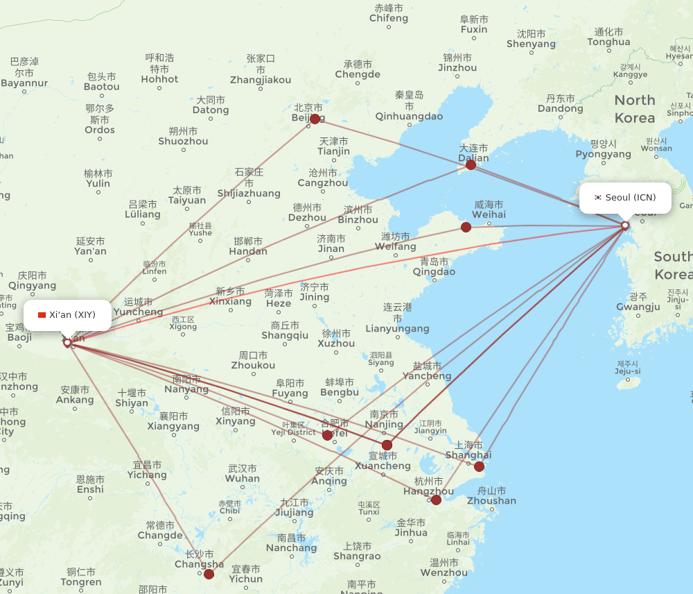 ICN-XIY flight routes