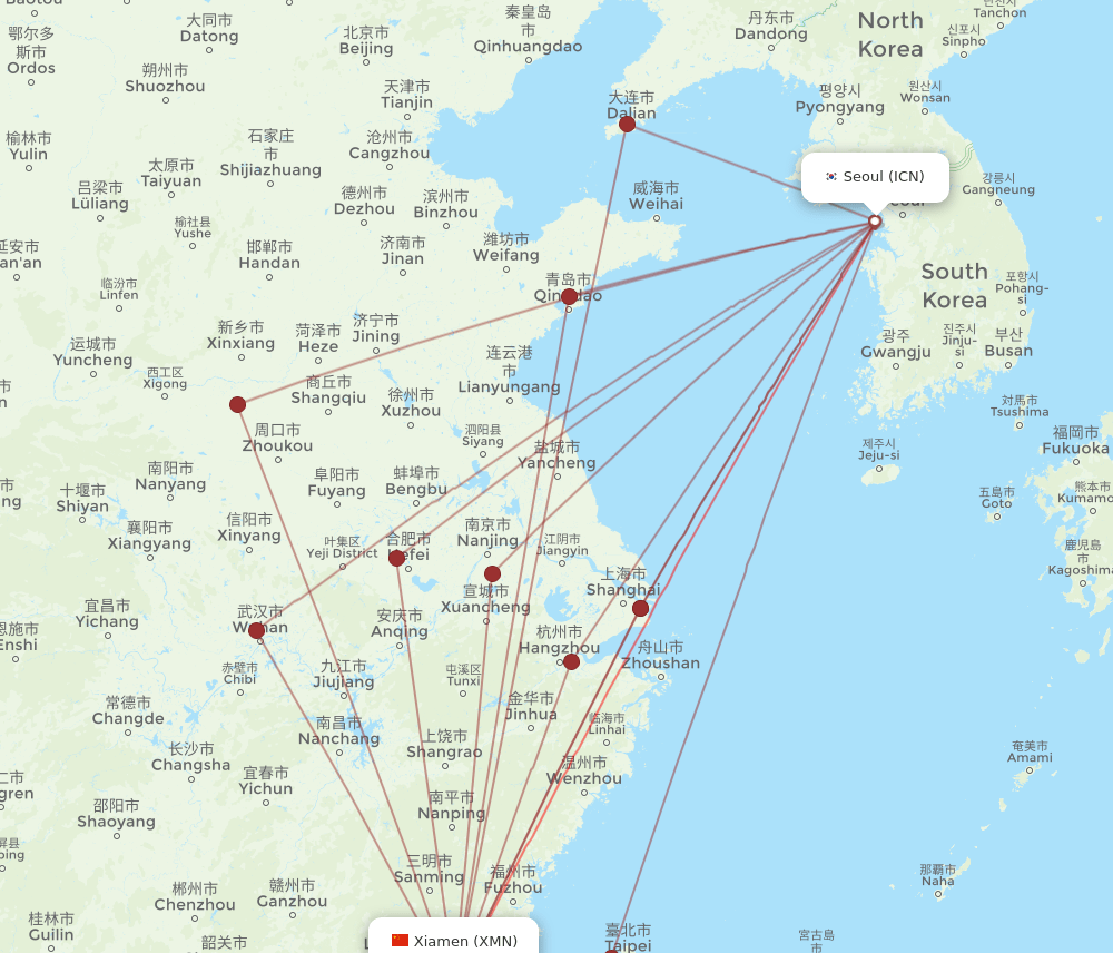 ICN-XMN flight routes