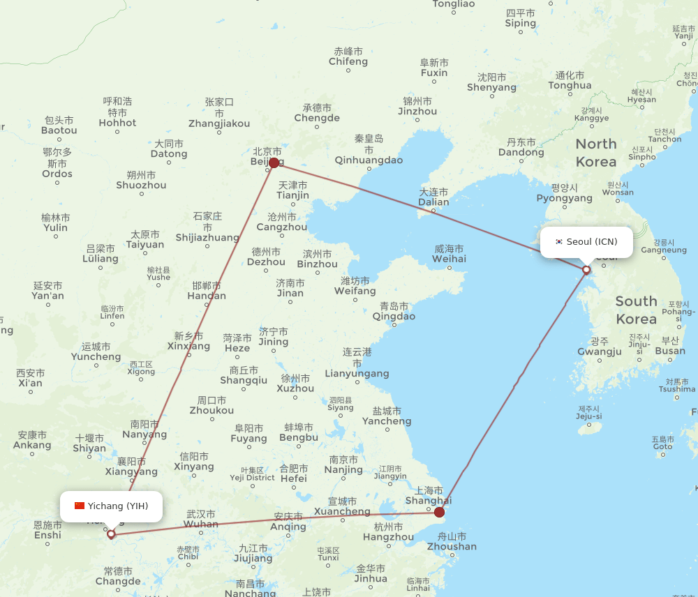 ICN-YIH flight routes