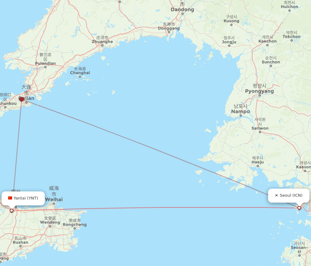 ICN-YNT flight routes