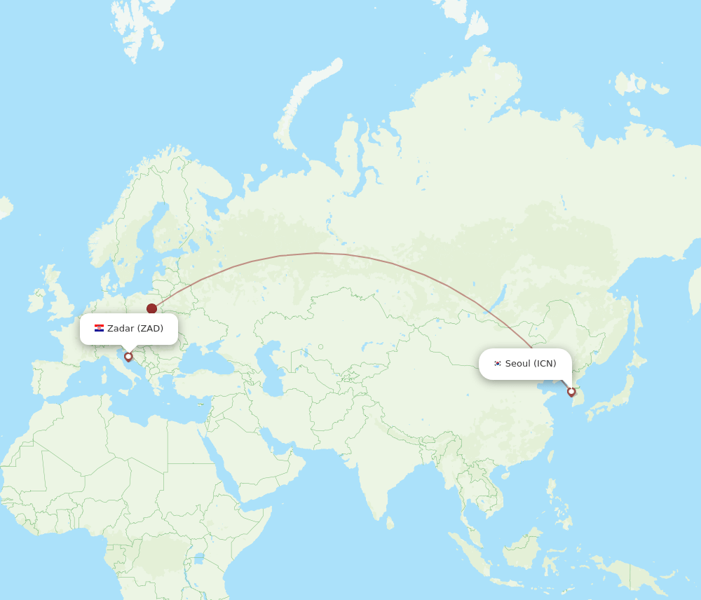 ICN-ZAD flight routes