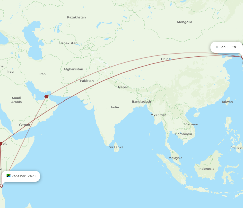 ICN-ZNZ flight routes