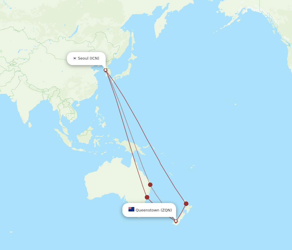 ICN-ZQN flight routes