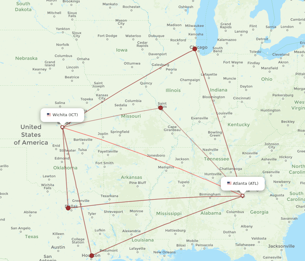 ICT-ATL flight routes