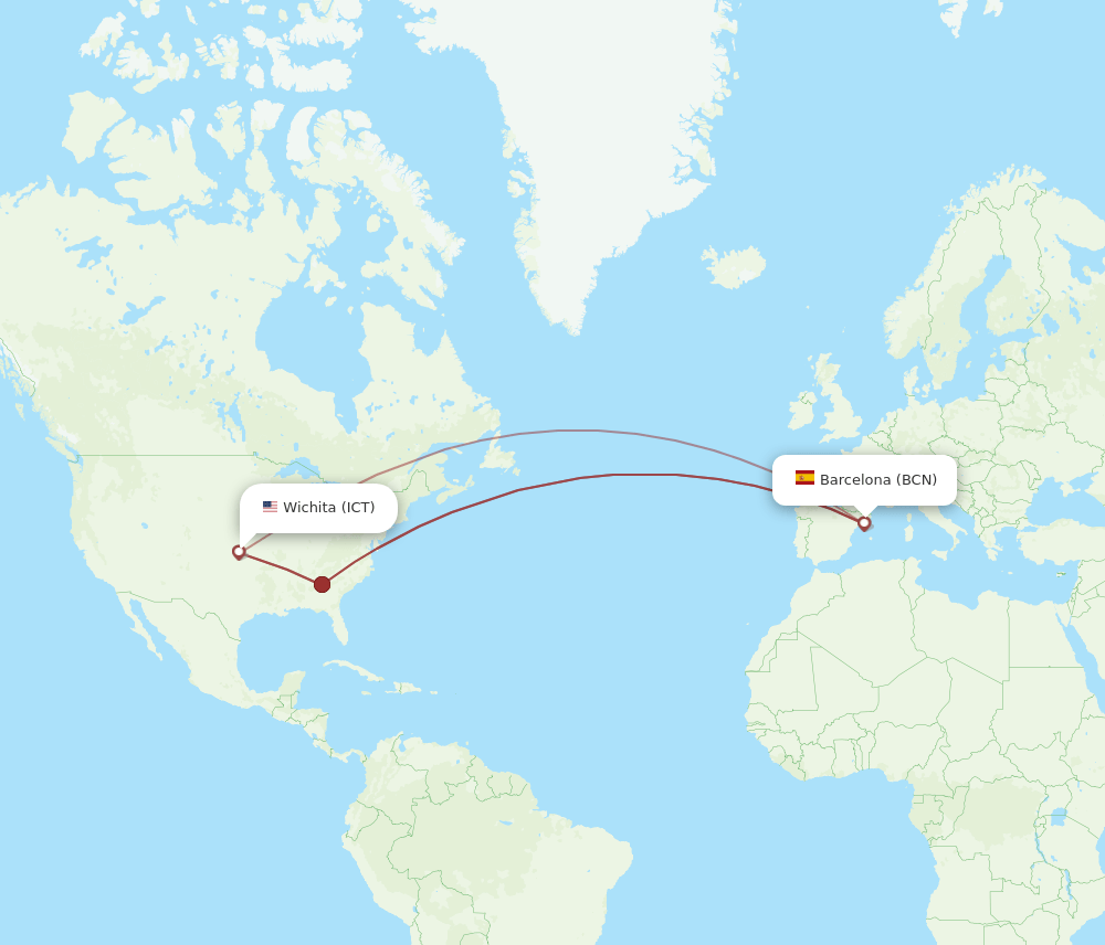 ICT-BCN flight routes