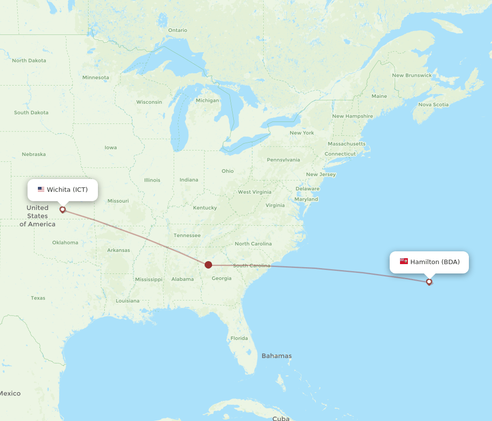 ICT to BDA flights and routes map