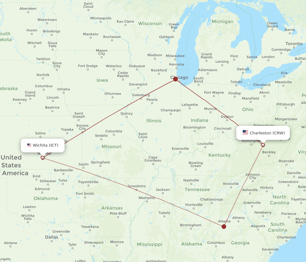 ICT-CRW flight routes