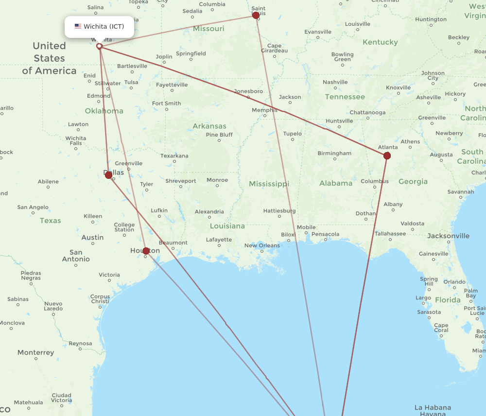 ICT to CUN flights and routes map